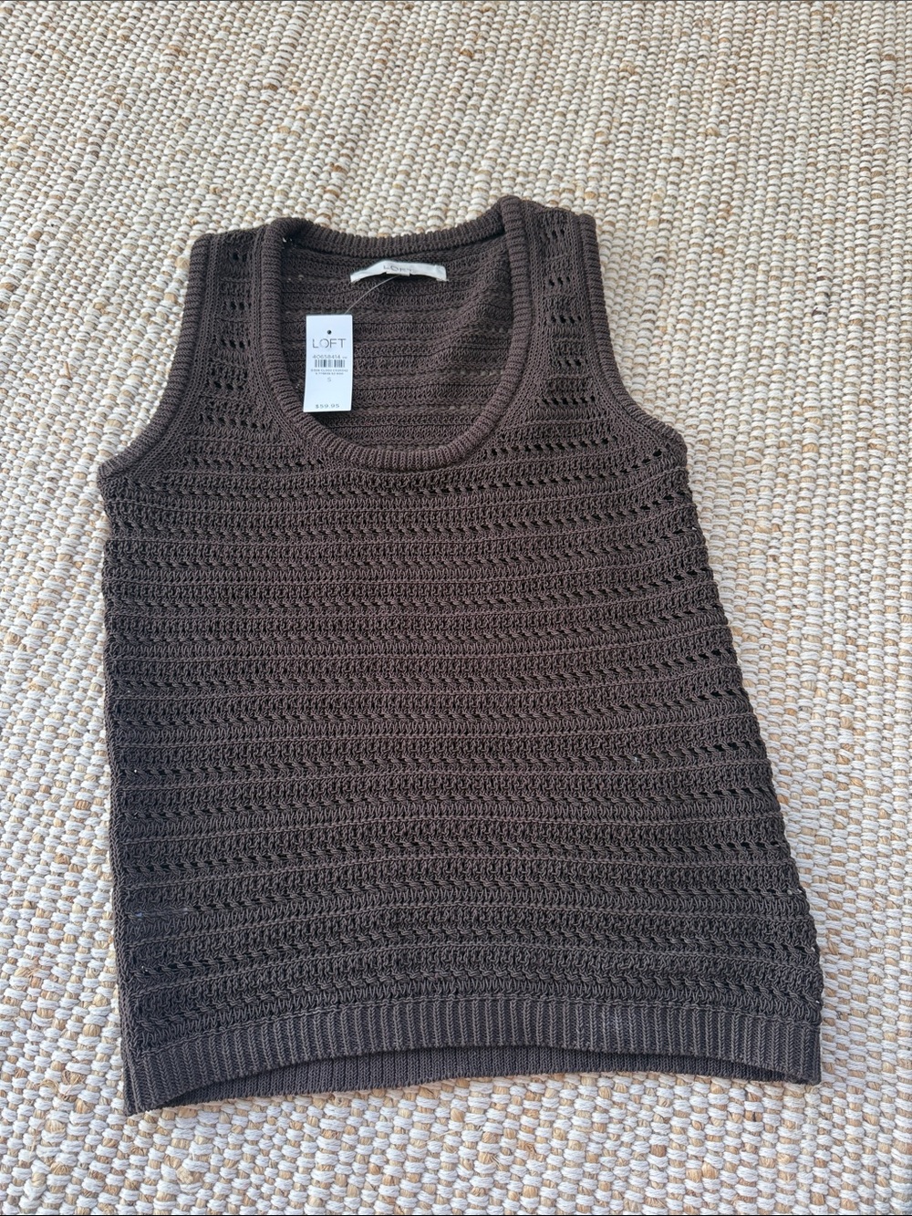 LOFT Chocolate Brown Crochet Tank Top Womans Size- Small